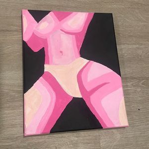 Personal Small Pink & Black Colorblock Sexy Lady Painting, 10" x 8 "